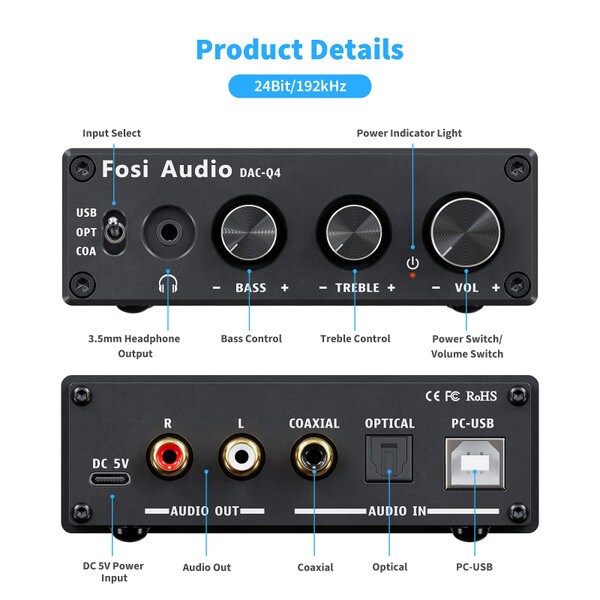 Main product image for Fosi Audio Q4 Mini Stereo Gaming DAC and Headphone Amplifier235-260